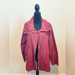 Eileen Fisher Red Trench Coat with Wide Collar and Water-Resistant Fabric
